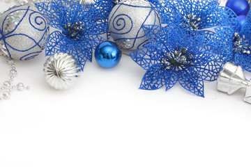 Different blue and silver christmas decoration