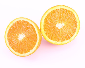 Orange cut in half on a white background