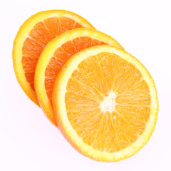 Half an Orange cut into slices on a white background