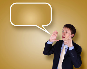 businessman in suit talking and shouting