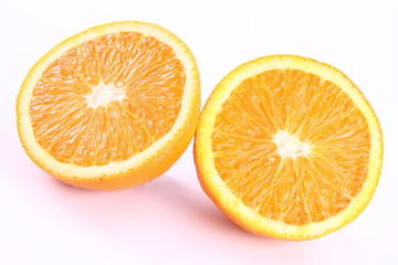 Orange cut in half on a white background