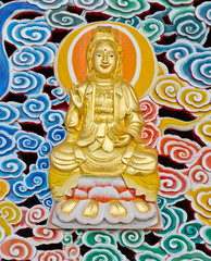 Guanyin image at wall of buddhist shrine,Thailand