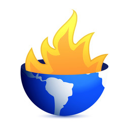 burning earth globe illustration design on white