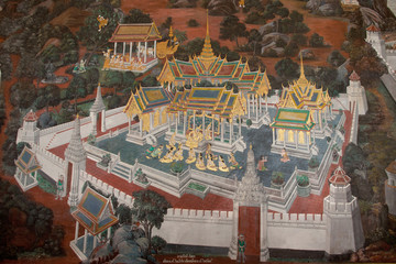 Beautiful Scene Painted at Grand Palace, Bangkok, Thailand