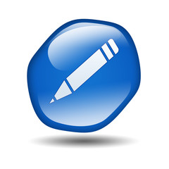 Boton brillante azul hexagonal simbolo lapiz