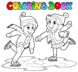 Garçon et fille de patinage de livre de coloriage