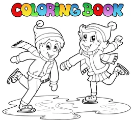 Tuinposter Voor kinderen Kleurboek schaatsen jongen en meisje