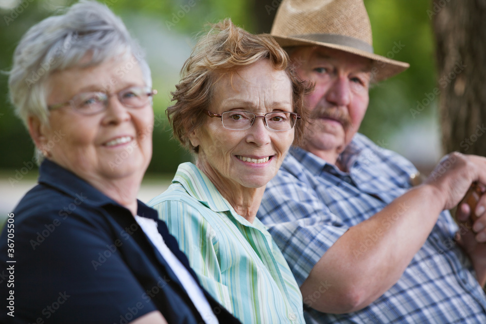 Wall mural Senior friends sitting together in park