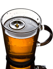 Cup of tea over white background with splash