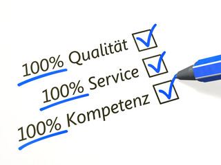 100% Qualität  100% Service  100% Leistung blau