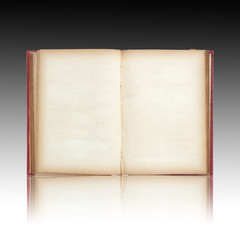 Old book open on reflect floor and black color background
