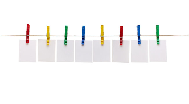 clothes peg and note paper on clothes line rope