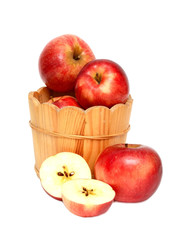 Red apples in wooden bucket