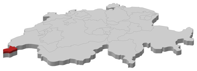 Map of Swizerland, Geneva highlighted