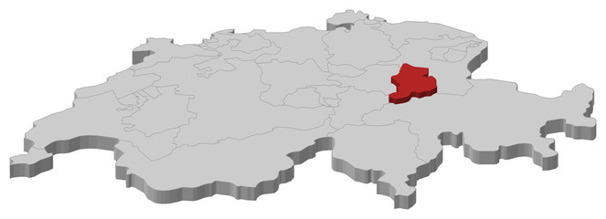 Fototapeta premium Map of Swizerland, Glarus highlighted