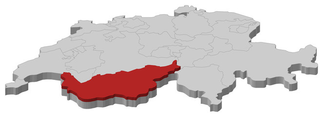 Map of Swizerland, Valais highlighted