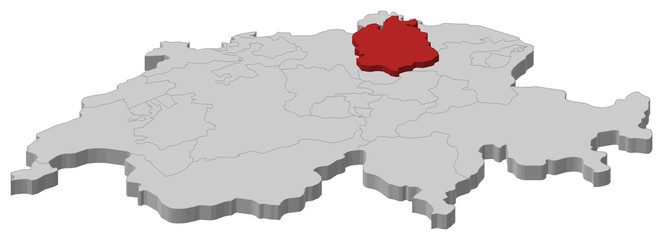 Map of Swizerland, Zurich highlighted