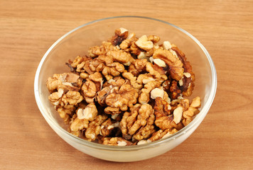 Peeled walnuts in bowl