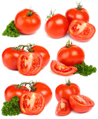 Red Tomatoes vegetable isolated on white - set