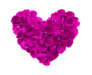beautiful heart of pink rose petals isolated on white
