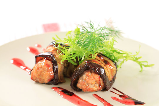 Meatballs wrapped in eggplant