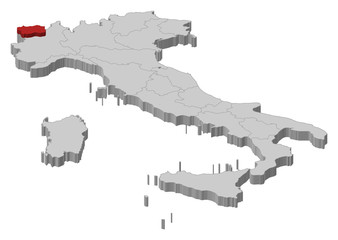 Map of Italy, Aosta Valley highlighted