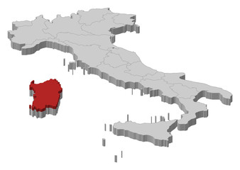 Map of Italy, Sardinia highlighted
