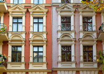 Windows of two rehabilitated town houses