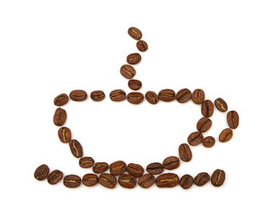 cup made ​​from coffee beans on white background