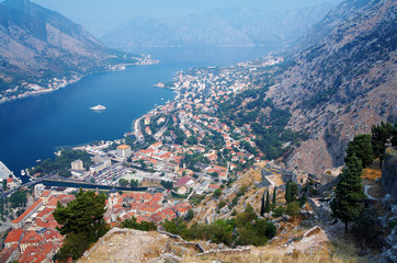 Fototapeta na wymiar View of the Kotor and Kotor Bay from Fortress, Montenegro