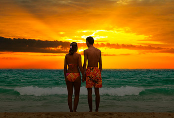 lover couple at sunset