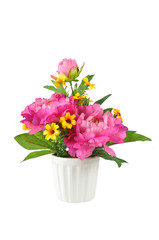 Colorful Artificial Flower Arrangement on white background
