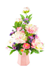 Colorful Artificial Flower Arrangement on white background