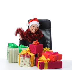 beautiful young woman in Christmas hat