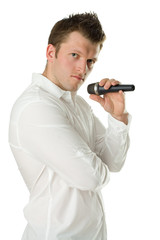 Man Singer with Microphone in Hands