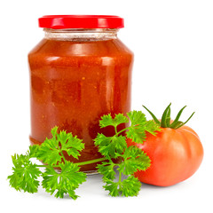 Tomato ketchup with tomato and parsley