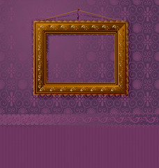 wooden frame with a vintage gold on the wall