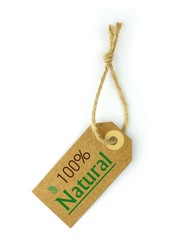 Label and 100% Natural green text and leaf