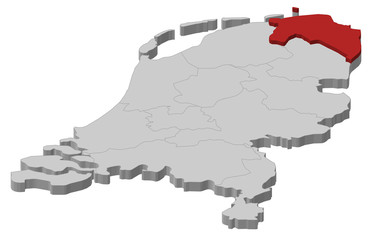 Map of Netherlands, Groningen highlighted