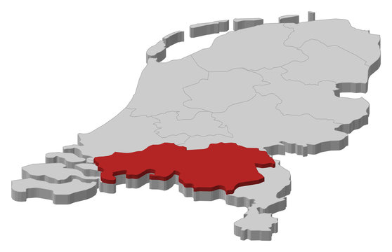 Map of Netherlands, North Brabant highlighted