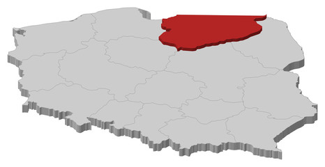 Map of Poland, Warmian-Masurian highlighted
