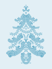 vector christmas tree from paisley elements  in blue