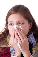 Sick Woman Blowing Her Nose