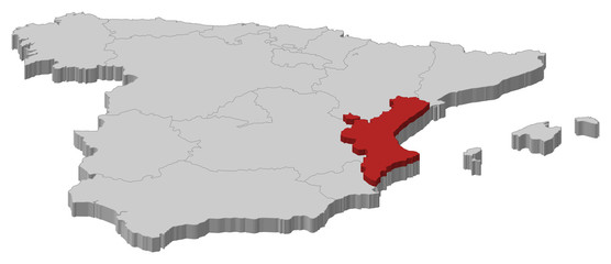Map of Spain, Valencian Community highlighted