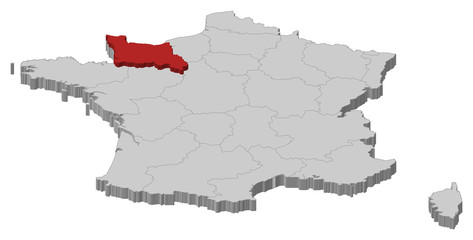 Map of France, Lower Normandy highlighted