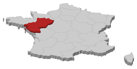Map of France, Pais de la Loire highlighted