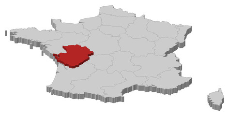 Map of France, Poitou-Charentes highlighted
