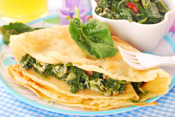 pancakes with spinach and eggs for child