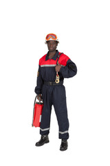 pompier en uniforme sur fond blanc