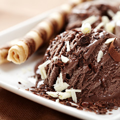 Chocolate ice cream with dark and white chocolate
